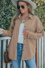 Corduroy Button-Up Pocket Shirt Jacket - SHE BADDY© ONLINE WOMEN FASHION & CLOTHING STORE
