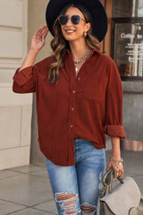 Corduroy Button-Up Pocket Shirt Jacket - SHE BADDY© ONLINE WOMEN FASHION & CLOTHING STORE