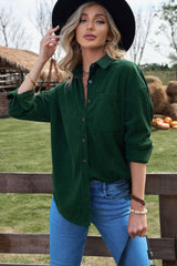 Corduroy Button-Up Pocket Shirt Jacket - SHE BADDY© ONLINE WOMEN FASHION & CLOTHING STORE