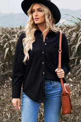 Corduroy Button-Up Pocket Shirt Jacket - SHE BADDY© ONLINE WOMEN FASHION & CLOTHING STORE