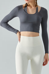 Halter Neck Long Sleeve Cropped Sports Top - SHE BADDY© ONLINE WOMEN FASHION & CLOTHING STORE