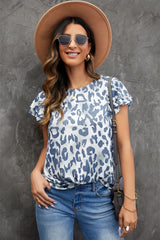 Leopard Layered Flutter Sleeve Tee Shirt - SHE BADDY© ONLINE WOMEN FASHION & CLOTHING STORE