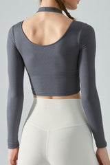 Halter Neck Long Sleeve Cropped Sports Top - SHE BADDY© ONLINE WOMEN FASHION & CLOTHING STORE