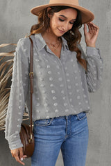 Swiss Dot Button-Up Long Sleeve Shirt - SHE BADDY© ONLINE WOMEN FASHION & CLOTHING STORE