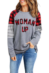 WOMAN UP Plaid Striped Raglan Sleeve Top - SHE BADDY© ONLINE WOMEN FASHION & CLOTHING STORE