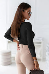 Contrast Trim Ribbed Long Sleeve Bodysuit - SHE BADDY© ONLINE WOMEN FASHION & CLOTHING STORE