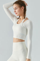 Halter Neck Long Sleeve Cropped Sports Top - SHE BADDY© ONLINE WOMEN FASHION & CLOTHING STORE