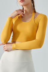 Halter Neck Long Sleeve Cropped Sports Top - SHE BADDY© ONLINE WOMEN FASHION & CLOTHING STORE