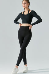 Halter Neck Long Sleeve Cropped Sports Top - SHE BADDY© ONLINE WOMEN FASHION & CLOTHING STORE