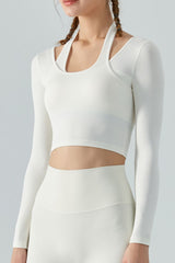 Halter Neck Long Sleeve Cropped Sports Top - SHE BADDY© ONLINE WOMEN FASHION & CLOTHING STORE