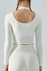 Halter Neck Long Sleeve Cropped Sports Top - SHE BADDY© ONLINE WOMEN FASHION & CLOTHING STORE