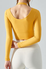 Halter Neck Long Sleeve Cropped Sports Top - SHE BADDY© ONLINE WOMEN FASHION & CLOTHING STORE