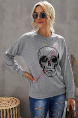 Halloween Skull and Lightning Graphic Tee - SHE BADDY© ONLINE WOMEN FASHION & CLOTHING STORE