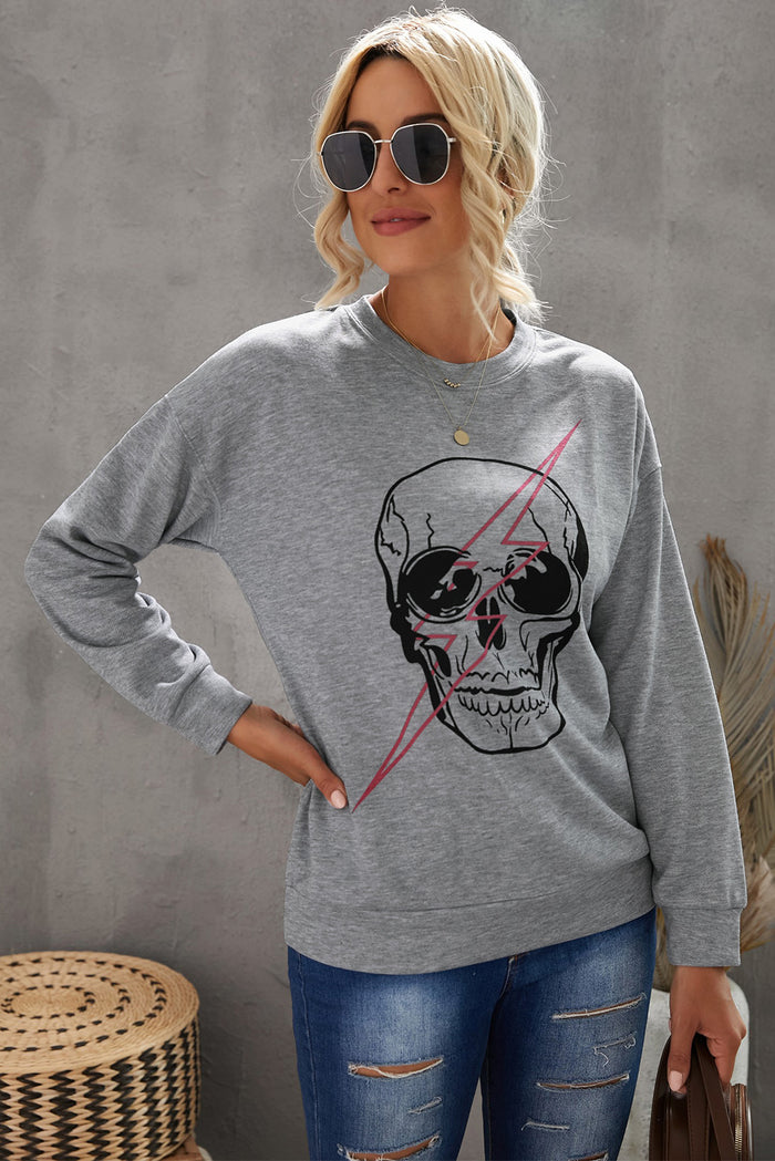 Halloween Skull and Lightning Graphic Tee - SHE BADDY© ONLINE WOMEN FASHION & CLOTHING STORE