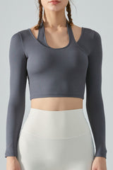 Halter Neck Long Sleeve Cropped Sports Top - SHE BADDY© ONLINE WOMEN FASHION & CLOTHING STORE