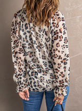 Leopard Button Down Ruched Flounce Sleeve Top - SHE BADDY© ONLINE WOMEN FASHION & CLOTHING STORE