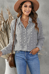 Swiss Dot Button-Up Long Sleeve Shirt - SHE BADDY© ONLINE WOMEN FASHION & CLOTHING STORE