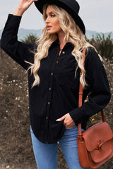 Corduroy Button-Up Pocket Shirt Jacket - SHE BADDY© ONLINE WOMEN FASHION & CLOTHING STORE