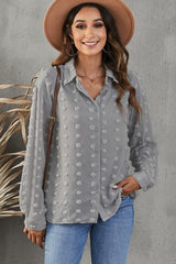 Swiss Dot Button-Up Long Sleeve Shirt - SHE BADDY© ONLINE WOMEN FASHION & CLOTHING STORE