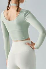 Halter Neck Long Sleeve Cropped Sports Top - SHE BADDY© ONLINE WOMEN FASHION & CLOTHING STORE