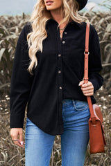 Corduroy Button-Up Pocket Shirt Jacket - SHE BADDY© ONLINE WOMEN FASHION & CLOTHING STORE