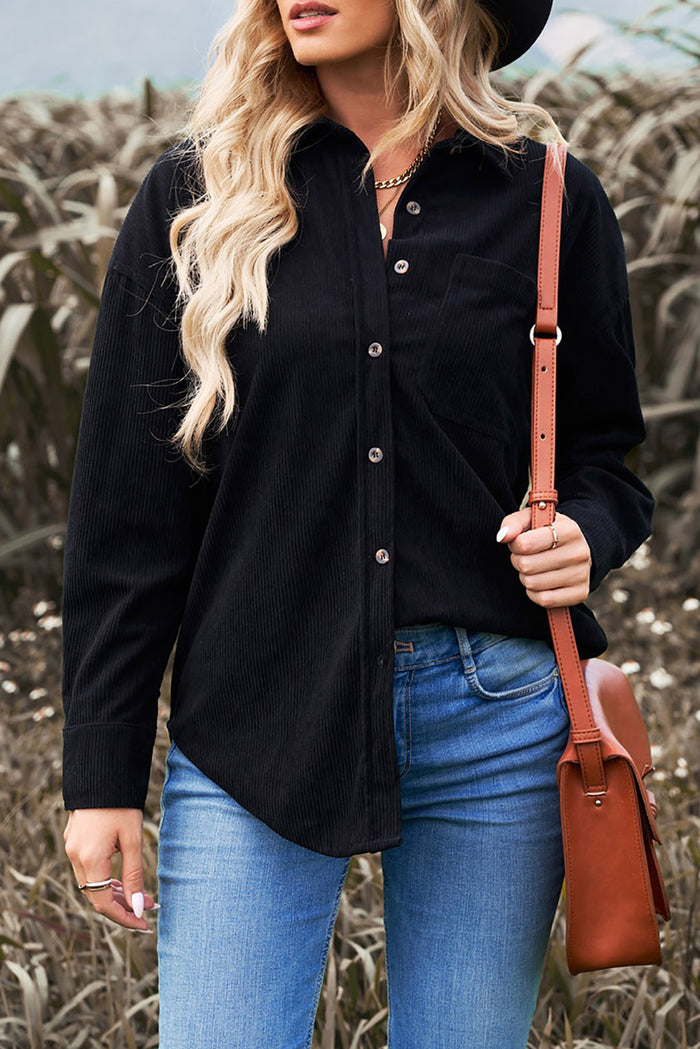 Corduroy Button-Up Pocket Shirt Jacket - SHE BADDY© ONLINE WOMEN FASHION & CLOTHING STORE