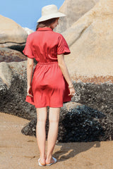 Half Button Drawstring Waist Short Sleeve Shirt Dress - SHE BADDY© ONLINE WOMEN FASHION & CLOTHING STORE