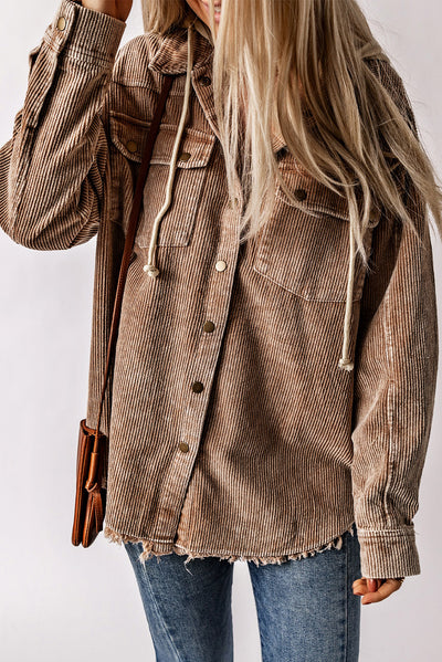 Snap Front Hooded Corduroy Shacket - SHE BADDY© ONLINE WOMEN FASHION & CLOTHING STORE