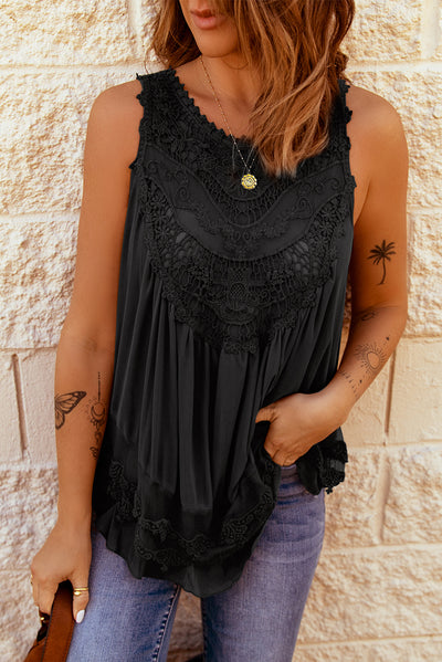 Lace Detail Button Back Sleeveless Top - SHE BADDY© ONLINE WOMEN FASHION & CLOTHING STORE