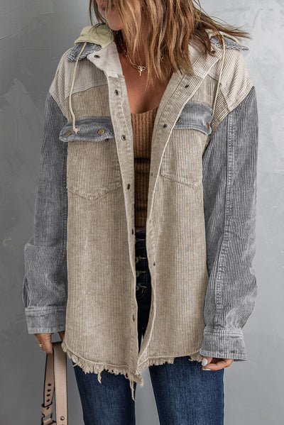 Snap Front Hooded Corduroy Shacket - SHE BADDY© ONLINE WOMEN FASHION & CLOTHING STORE