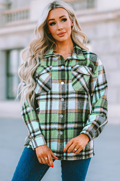 Plaid Pocketed Button Down Shacket - SHE BADDY© ONLINE WOMEN FASHION & CLOTHING STORE