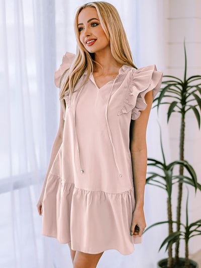 Ruffle Shoulder Tie-Neck Tiered Dress - SHE BADDY© ONLINE WOMEN FASHION & CLOTHING STORE