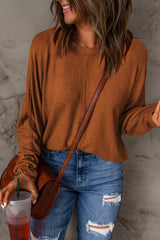 Seam Detail Round Neck Long Sleeve Top - SHE BADDY© ONLINE WOMEN FASHION & CLOTHING STORE