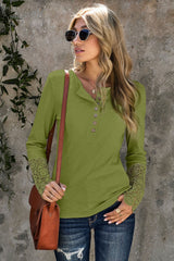 Crochet Lace Hem Sleeve Button Top - SHE BADDY© ONLINE WOMEN FASHION & CLOTHING STORE