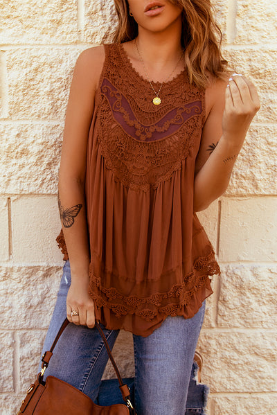 Lace Detail Button Back Sleeveless Top - SHE BADDY© ONLINE WOMEN FASHION & CLOTHING STORE