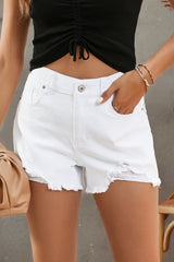 Frayed Hem Distressed Denim Shorts with Pockets - SHE BADDY© ONLINE WOMEN FASHION & CLOTHING STORE