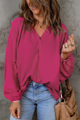 Notched Neck Balloon Sleeve Blouse - SHE BADDY© ONLINE WOMEN FASHION & CLOTHING STORE