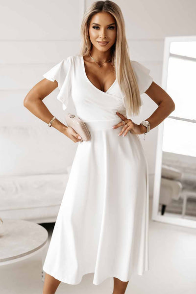 Flutter Sleeve Surplice Midi Dress - SHE BADDY© ONLINE WOMEN FASHION & CLOTHING STORE