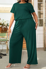 Plus Size Drawstring Waist Short Sleeve Jumpsuit - SHE BADDY© ONLINE WOMEN FASHION & CLOTHING STORE