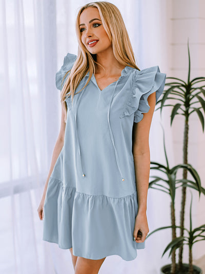 Ruffle Shoulder Tie-Neck Tiered Dress - SHE BADDY© ONLINE WOMEN FASHION & CLOTHING STORE