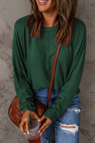 Seam Detail Round Neck Long Sleeve Top - SHE BADDY© ONLINE WOMEN FASHION & CLOTHING STORE