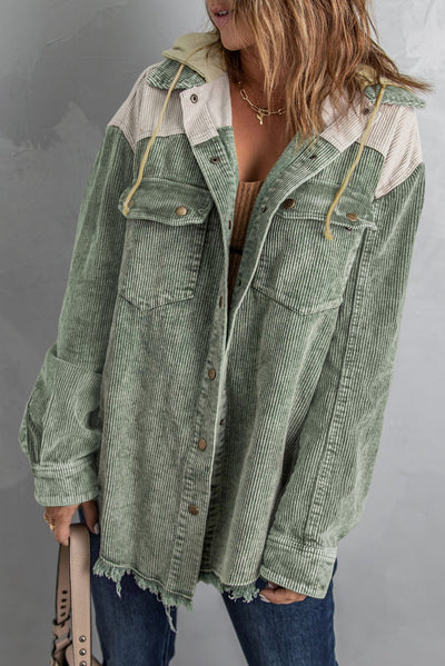 Snap Front Hooded Corduroy Shacket - SHE BADDY© ONLINE WOMEN FASHION & CLOTHING STORE