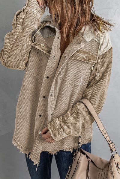Snap Front Hooded Corduroy Shacket - SHE BADDY© ONLINE WOMEN FASHION & CLOTHING STORE