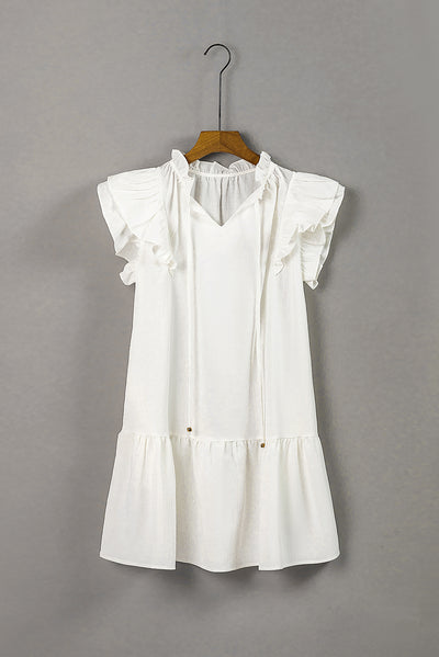 Ruffle Shoulder Tie-Neck Tiered Dress - SHE BADDY© ONLINE WOMEN FASHION & CLOTHING STORE