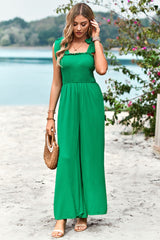 Frill Trim Tie Shoulder Wide Leg Jumpsuit with Pockets - SHE BADDY© ONLINE WOMEN FASHION & CLOTHING STORE