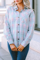 Plaid Button-Up Dropped Shoulder Shirt - SHE BADDY© ONLINE WOMEN FASHION & CLOTHING STORE