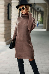 Turtleneck Dropped Shoulder Mini Sweater Dress - SHE BADDY© ONLINE WOMEN FASHION & CLOTHING STORE