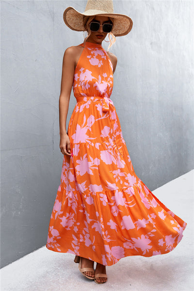 Printed Sleeveless Tie Waist Maxi Dress - SHE BADDY© ONLINE WOMEN FASHION & CLOTHING STORE