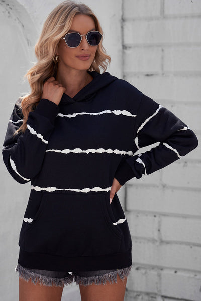 Striped Drop Shoulder Hoodie with Kangaroo Pocket - SHE BADDY© ONLINE WOMEN FASHION & CLOTHING STORE