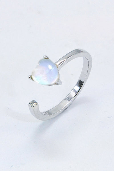 Inlaid Moonstone Heart Adjustable Open Ring - SHE BADDY© ONLINE WOMEN FASHION & CLOTHING STORE